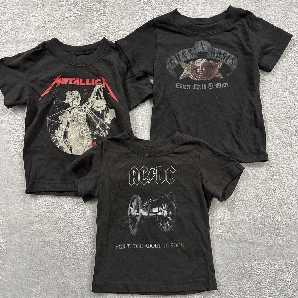 ACDC GunsnRoses Metallica Set of 3 Tshirt Boys Toddler 18M Black Rock Band Cute